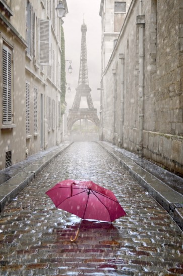 Paris - Red Umbrella Sepia Tone