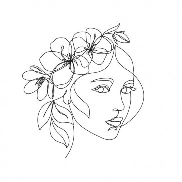 Line Art - Woman - Woman Face With Flower Bouquet I