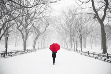 Dylis Bevan - Winter - Red Umbrella Lady