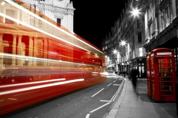London - Telephone Booth and Bus - Long Exposed