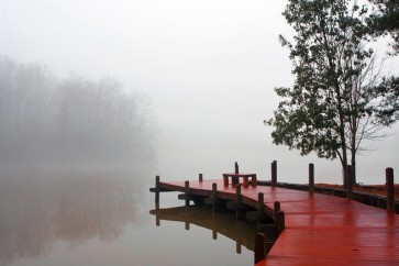 Wooden Landing Jetty - Foggy Red Morning