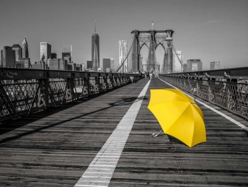 Assaf Frank - Yellow umbrella on pedestrian walkway on Brooklyn bridge, New York