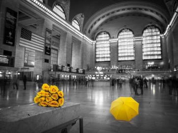 Assaf Frank - Bunch of yellow roses and umbrella in Grand Central Terminal, New York