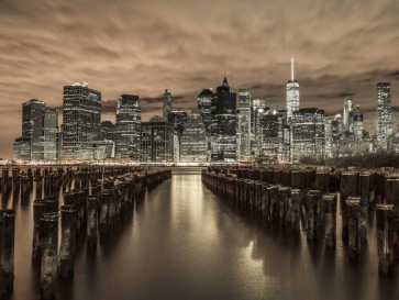 Assaf Frank - Manhattan skyline with rows of groynes in foreground, New York