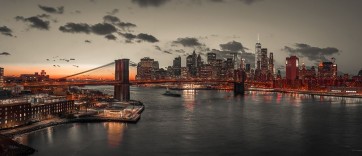 Assaf Frank - Evening view of Lower Manhattan sky|skyline with Brooklyn bridge over East river, New York, FTBR-190