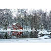Codey Wicks - Winter - Lone Red Country House Behind the Woods