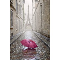 Paris - Red Umbrella Sepia Tone