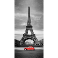 Paris - Eiffel Tower With Red Vintage Car
