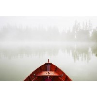 Boat - Red - Foggy Morning at the Lake