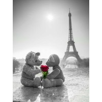 Assaf Frank - Two Teddy bears with a rose next to the Eiffel tower