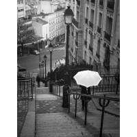 Assaf Frank - Woman with white umbrella standing on staircase in Montmartre, Paris, France