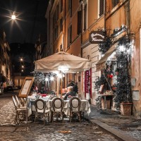 Assaf Frank - Sidewalk cafe on narrow streets of Rome, Italy, FTBR-1804