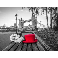 Assaf Frank - Red Hat with bunch of Roses on a bench near Tower Bridge, London, UK