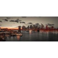Assaf Frank - Evening view of Lower Manhattan sky|skyline with Brooklyn bridge over East river, New York, FTBR-190