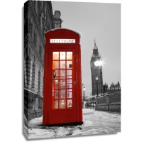 London - Big Ben and Telephone Booth - Snowy Evening
