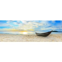 Fred Mouse - Panorama view of Beach With Wooden Boat  