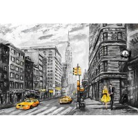 Arthur Heard - Street View Of New York - Black, white and Yellow