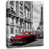 Vlad Kamir - Vintage Red Car Eiffel Tower in Back  