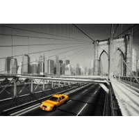 New York - Yellow Taxi On Brooklyn Bridge