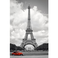 Paris - Eiffel Tower Red Car  