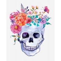 Watercolor Flowers and Skull 