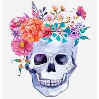 Watercolor Flowers and Skull 