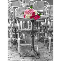 Assaf Frank - Bunch of Roses on street cafe table in Paris, France