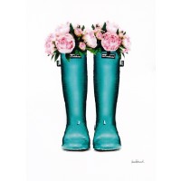 Amanda Greenwood - Teal Rain Boots with Peony