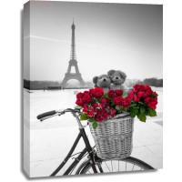 Assaf Frank - Teddy Bears and bunch of red roses on bicycle with Eiffel tower in the background