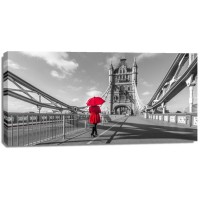 Assaf Frank - Tourist with red umbrella on Tower Bridge, London, UK