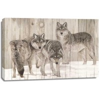 Jacquie Vaux - Three Grey Wolves On Wood 