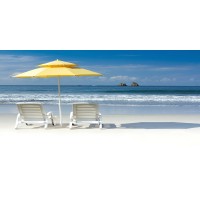 Magi Lorde - Yellow Umbrella, White chairs on Beach  